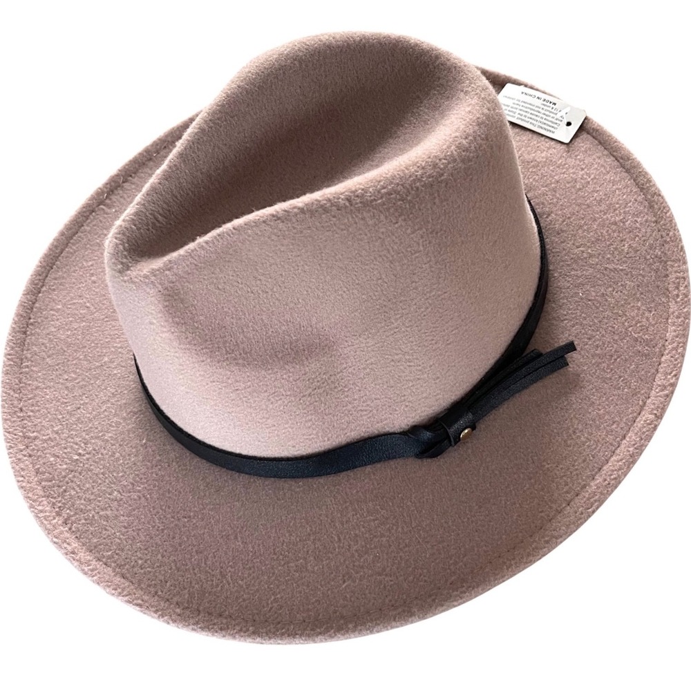 Unbranded Fedora Hat Womens 57 Taupe Mauve Boho Wide Brim Faux Leather Band Trim